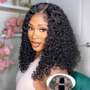Curly Off Black Human Hair U-Part Wig